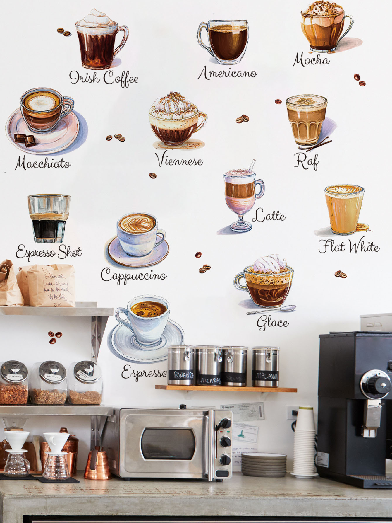 Coffee Cup Wall Stickers Self  - Pvc Panel Background ulasan dan harga