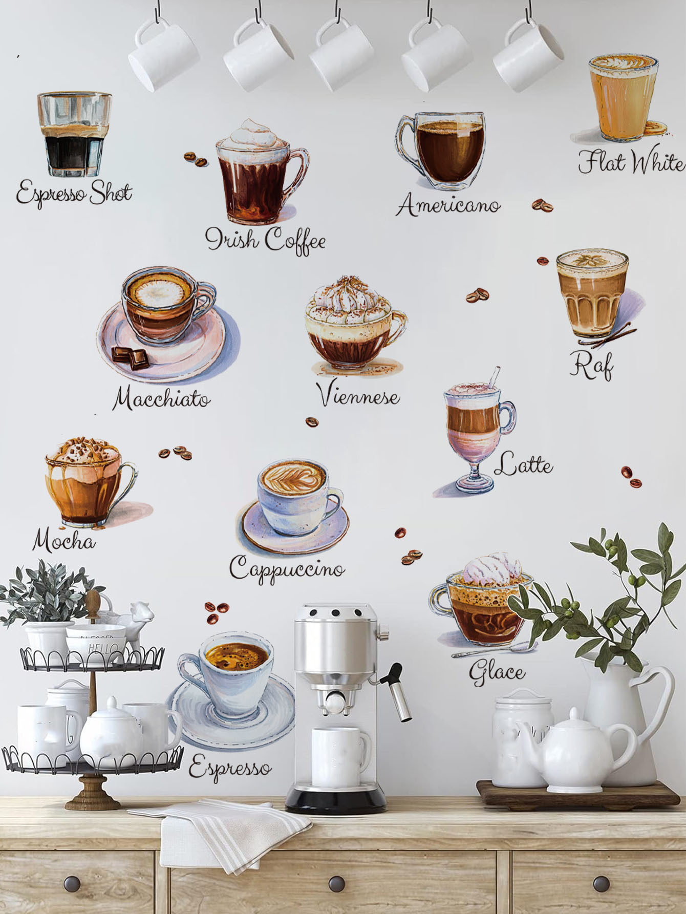 Coffee Cup Wall Stickers Self  - Pvc Panel Background ulasan dan harga